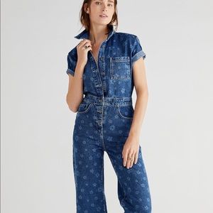 Free People Blue Denim Jumpsuit